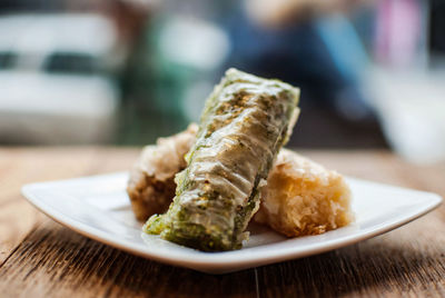 Close-up of food in plate on table