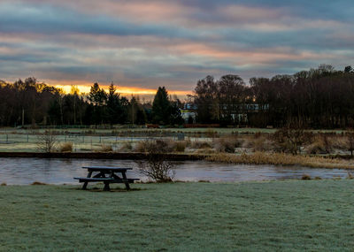 Scenic view of lake at sunset