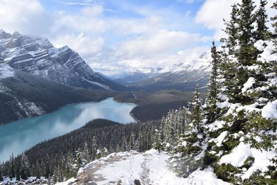 Scenic view of mountains against cloudy sky