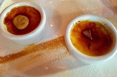 Close-up of soup in bowl on table