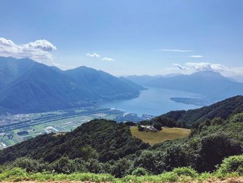 Scenic view of landscape and mountains against sky