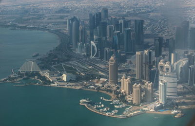 High angle view of buildings in city