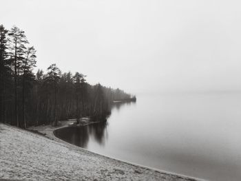Scenic view of lake against clear sky