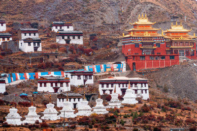 High angle view of temple buildings