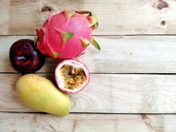 High angle view of fruits on table