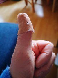 Close-up of hand holding leaf