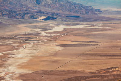 High angle view of arid land against sky at death valley national park