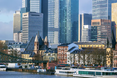 View of embankment of main in frankfurt old town, germany