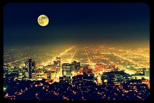 illuminated, night, cityscape, city, transfer print, architecture, sky, building exterior, built structure, moon, full moon, auto post production filter, crowded, astronomy, aerial view, residential district, clear sky, dusk, no people, outdoors