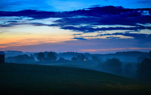 Scenic view of landscape against sky at sunset