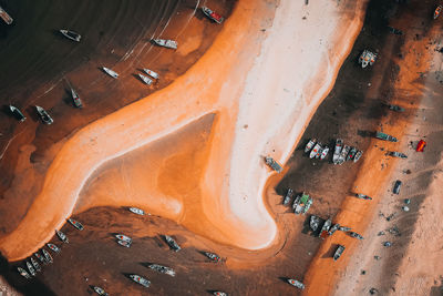 High angle view of vehicles on road in city