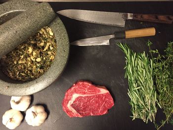 High angle view of food on table