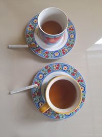 High angle view of coffee on table