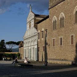 Shooting weeding by a church with panoramic backdrop 