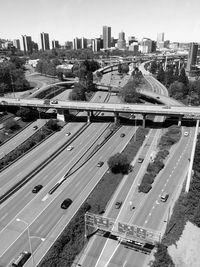 High angle view of road amidst buildings in city