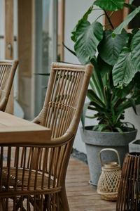 Close-up of empty chairs and table