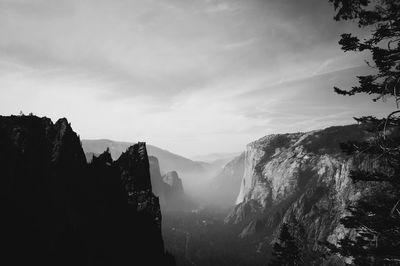 View of mountain range against cloudy sky