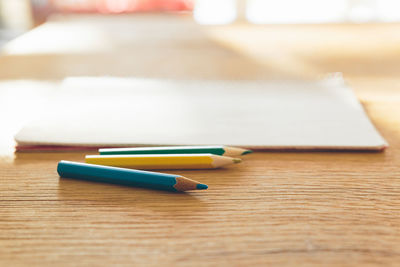 Close-up of pencils on table