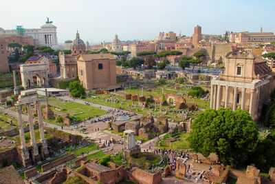 High angle view of antique buildings in roma