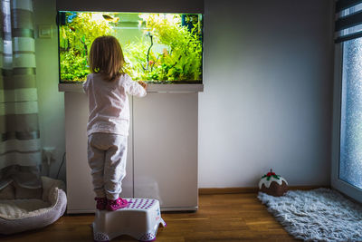 Rear view of girl standing at home