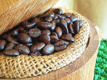 High angle view of coffee beans on table