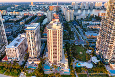 High angle view of buildings in city