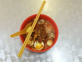 High angle view of food in bowl