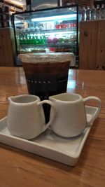 Coffee cup on table in restaurant