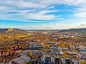 High angle view of townscape against sky