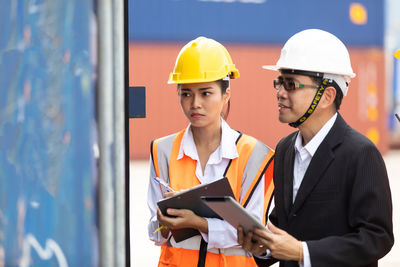 Young man working in mirror