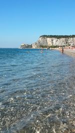 Scenic view of sea against clear sky