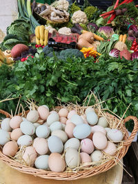 High angle view of vegetables in basket