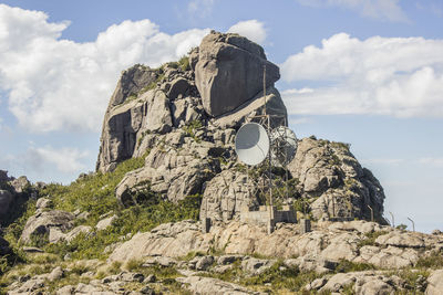 Low angle view of rock formation against sky