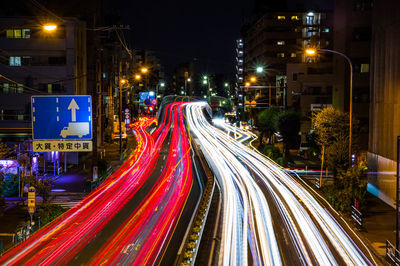 Night view of the light trail on kannana-dori avenue