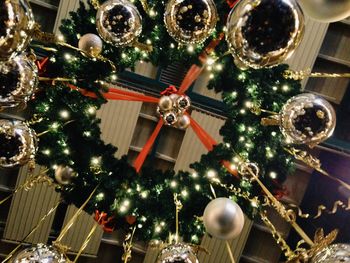 Low angle view of illuminated christmas lights