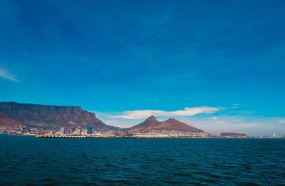 Scenic view of sea against blue sky