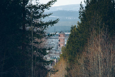 High angle view of buildings in city