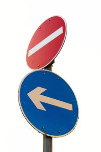 Close-up of road signs against clear sky