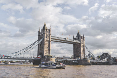 View of bridge over river against cloudy sky