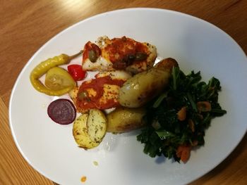 High angle view of meal served in plate