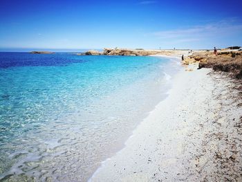 Scenic view of sea against clear blue sky