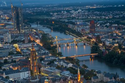 High angle view of illuminated city