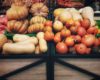 Pumpkins for sale at market stall