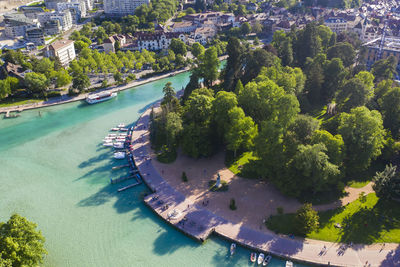 High angle view of buildings in city