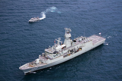 High angle view of ship in sea