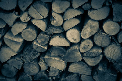 Full frame shot of logs in forest