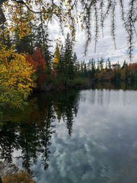 Scenic view of lake against sky during autumn