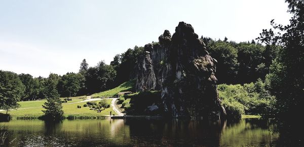 Scenic view of lake against clear sky