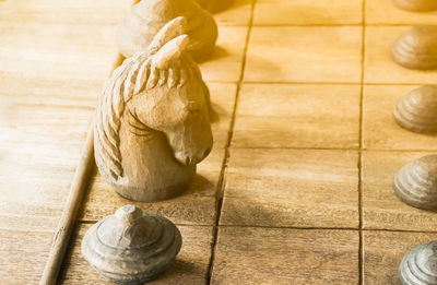 High angle view of chess on table