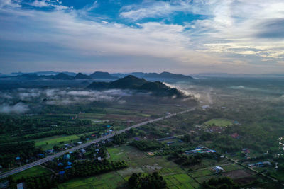High angle view of landscape against sky